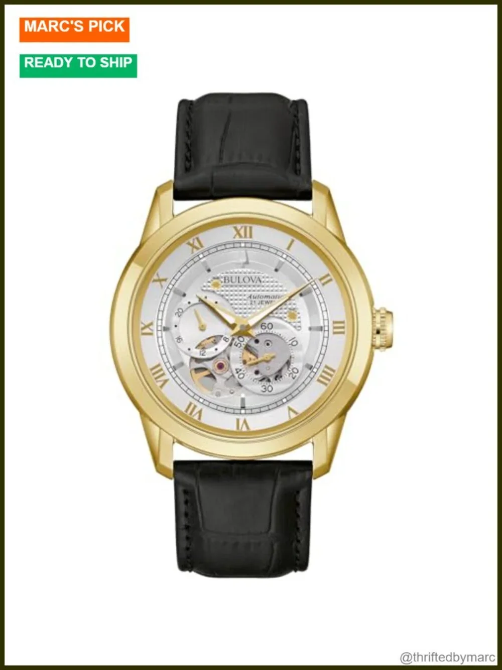 Self-Winding Automatic Watch with 24-Hour Sub Dial, Exhibition Caseback,